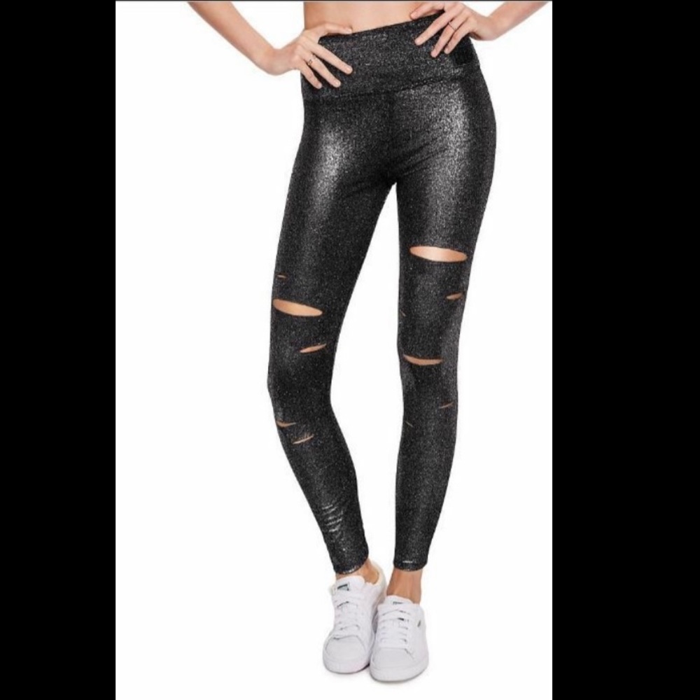 NWT Pink Ultimate Foil Slashed Legging High waist Black 🖤